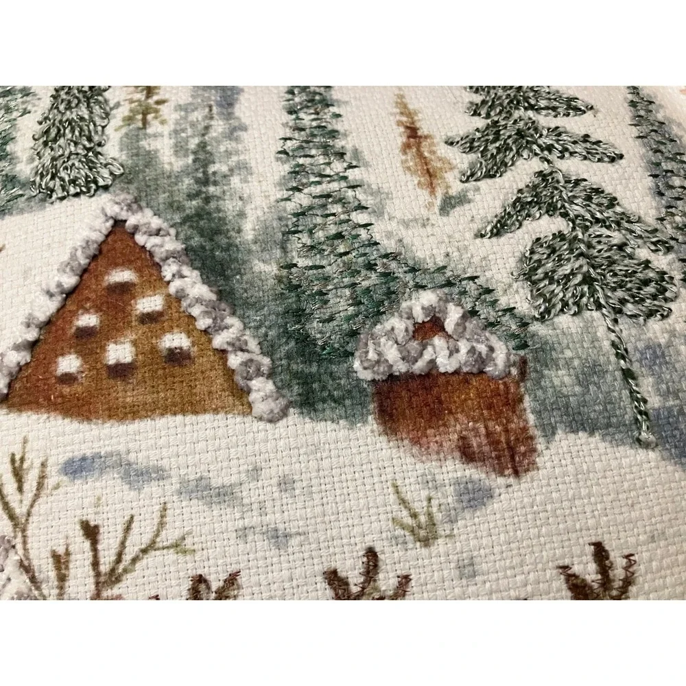 Balsam & Fir Trading Co Throw Pillow Embroidered Winter Landscape Deer